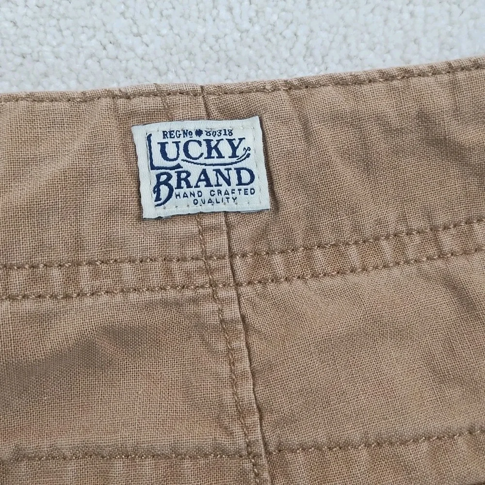 Lucky Brand Linen Shorts Men's 33 Khaki Drawstring Relaxed Safari Summer Beach